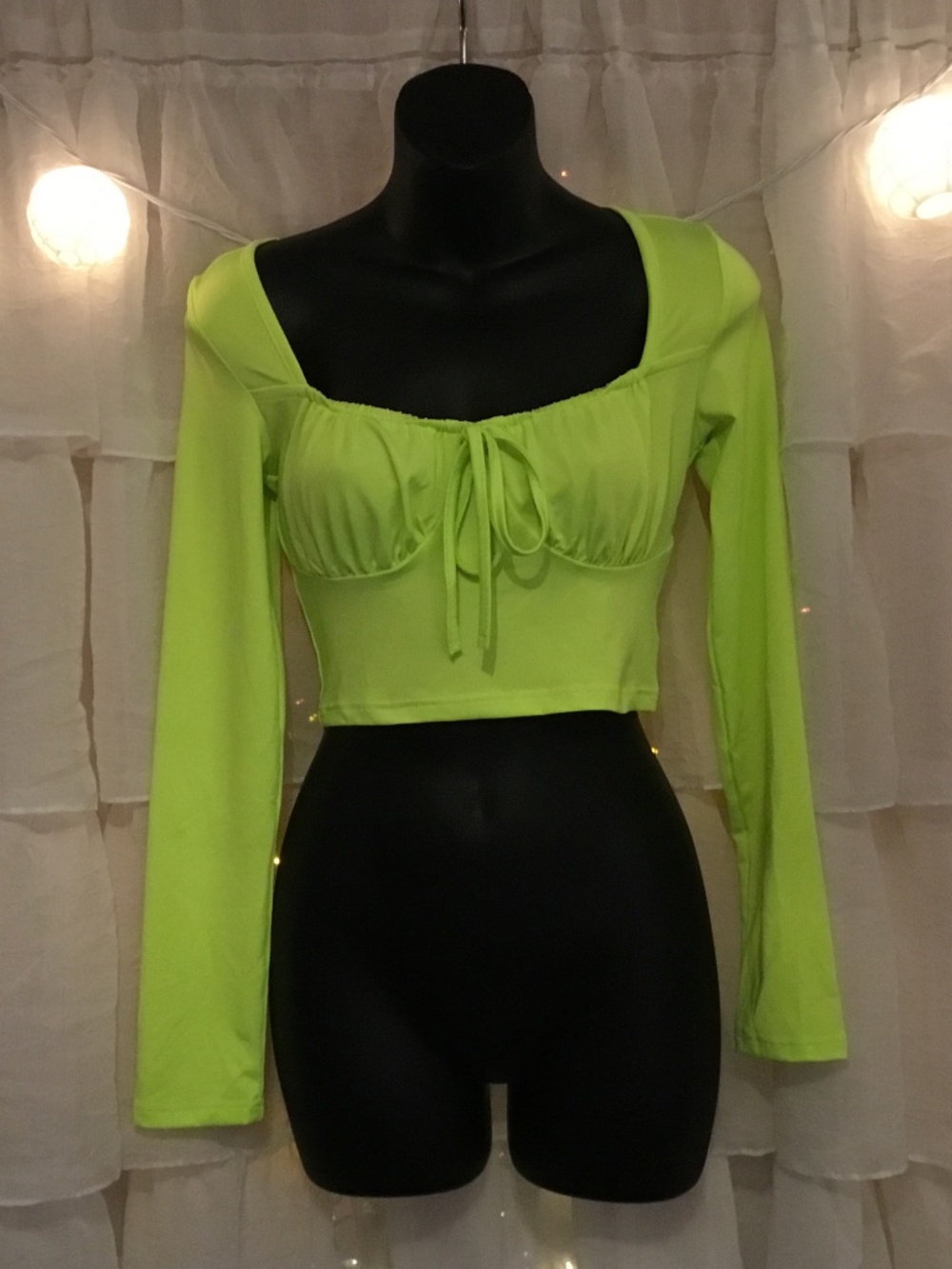 Neon Green Long Sleeve Crop Top